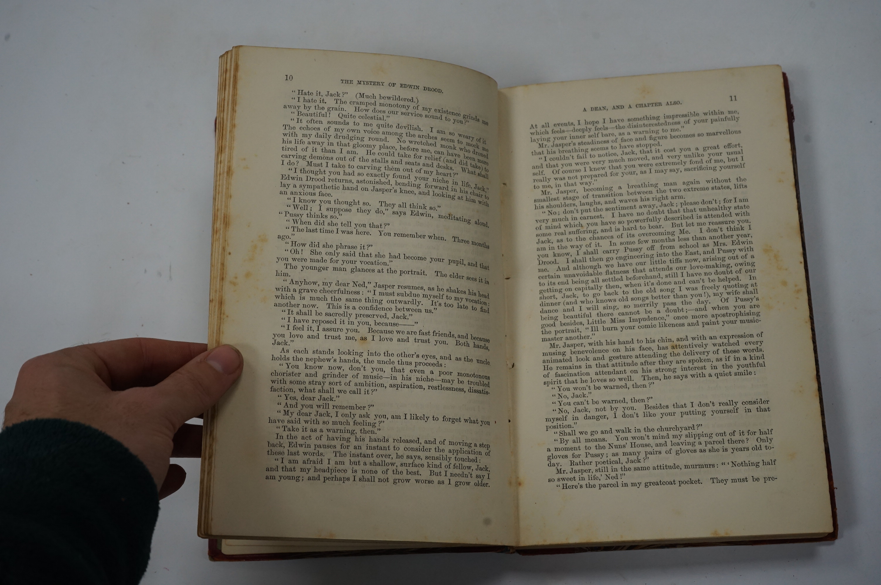 Dickens, Charles - The Mystery of Edwin Drood. First Edition. portrait (of the author), pictorial engraved and printed titles, and 12 plates (by S.L. Fildes); old calf and marbled boards, gilt decorated panelled spine wi